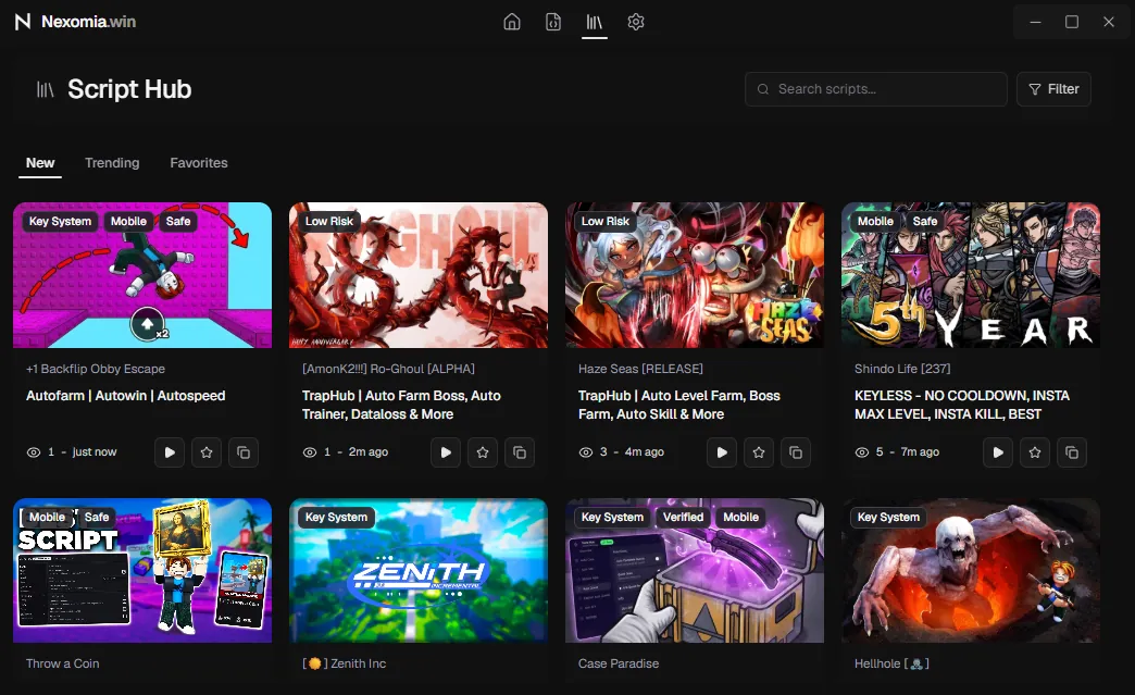 Nexomia Roblox Script Hub with new and trending scripts